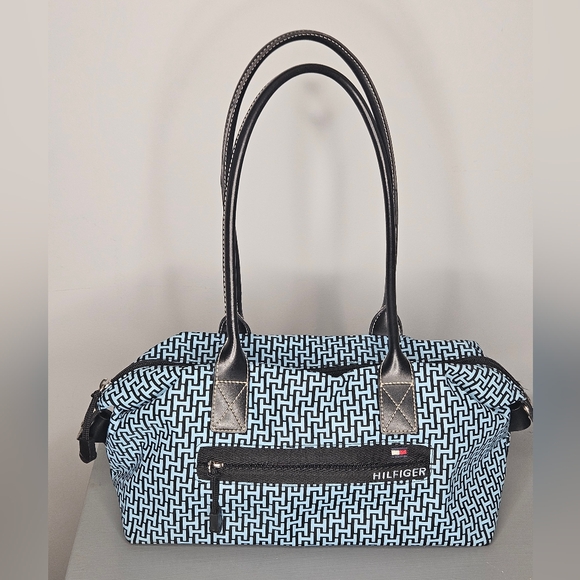 Tommy Hilfiger Handbags - Tommy Hilfiger Monogram Black and Blue Vinyl Shoulderbag 12" x 7" x 5"